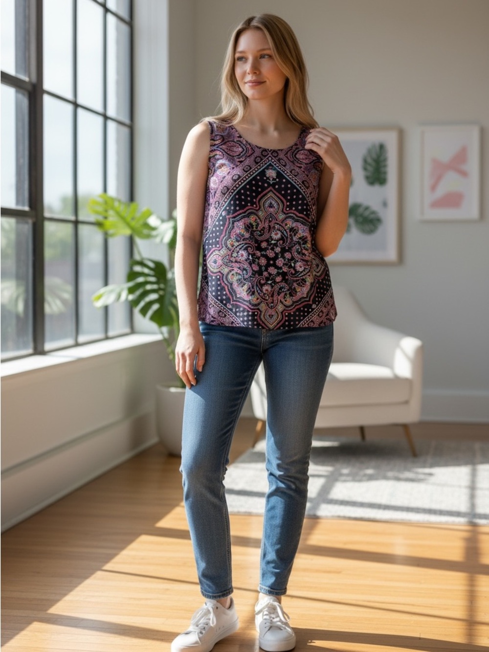 Renee C. Paisley Print Sleeveless Blouse | Size Small | Made in USA